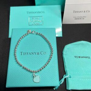 Tiffany Heart Enamel Bead Sterling Silver Bracelet